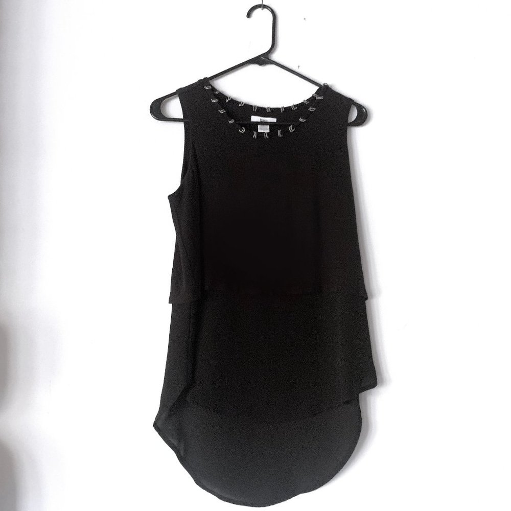 BAR III Silver Beaded Neckline Layered Blouse